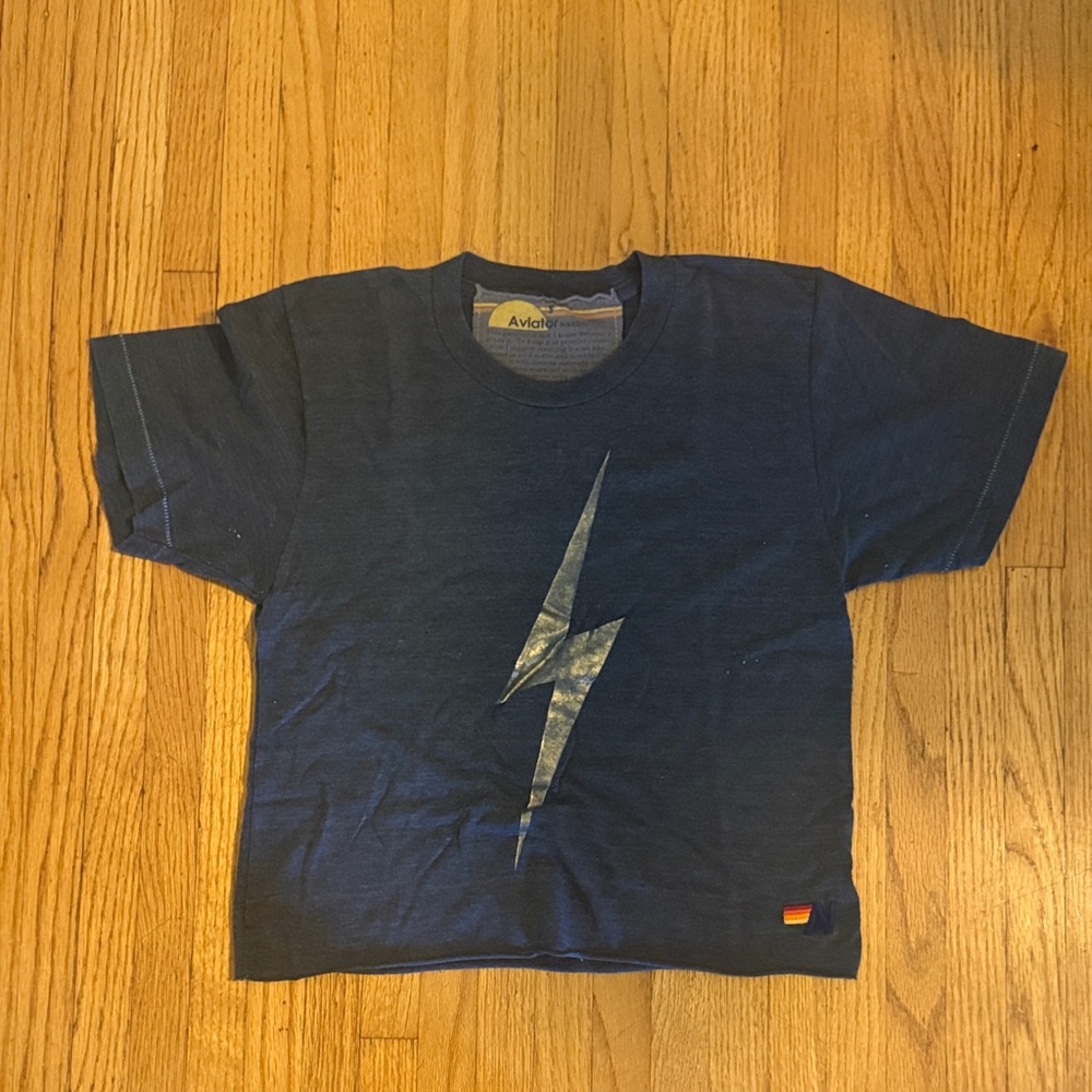 Aviator Nation Women’s Crop Metallic Lighting bolt Tee.